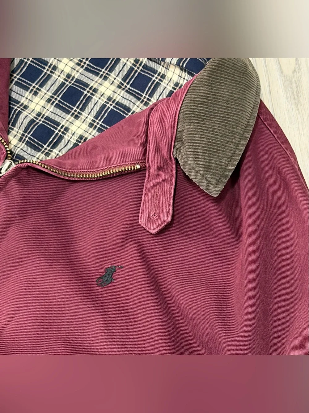 Vintage Polo Ralph Lauren Harrington Jacket Lined Corduroy Collar Burgundy XXL